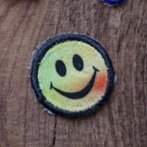 "Pie Dye" tie dyed rainbow smiley face embroidered patch